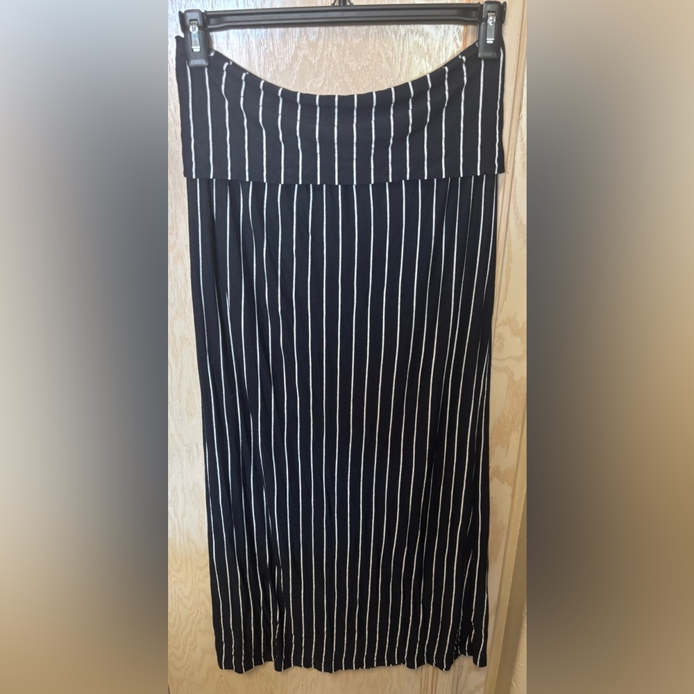 Green Envelope Navy Blue and White Striped Maxi Skirt
